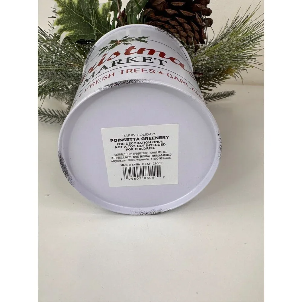 Artificial Christmas Arrangement In White Christmas Market Tin For Holiday Decor
